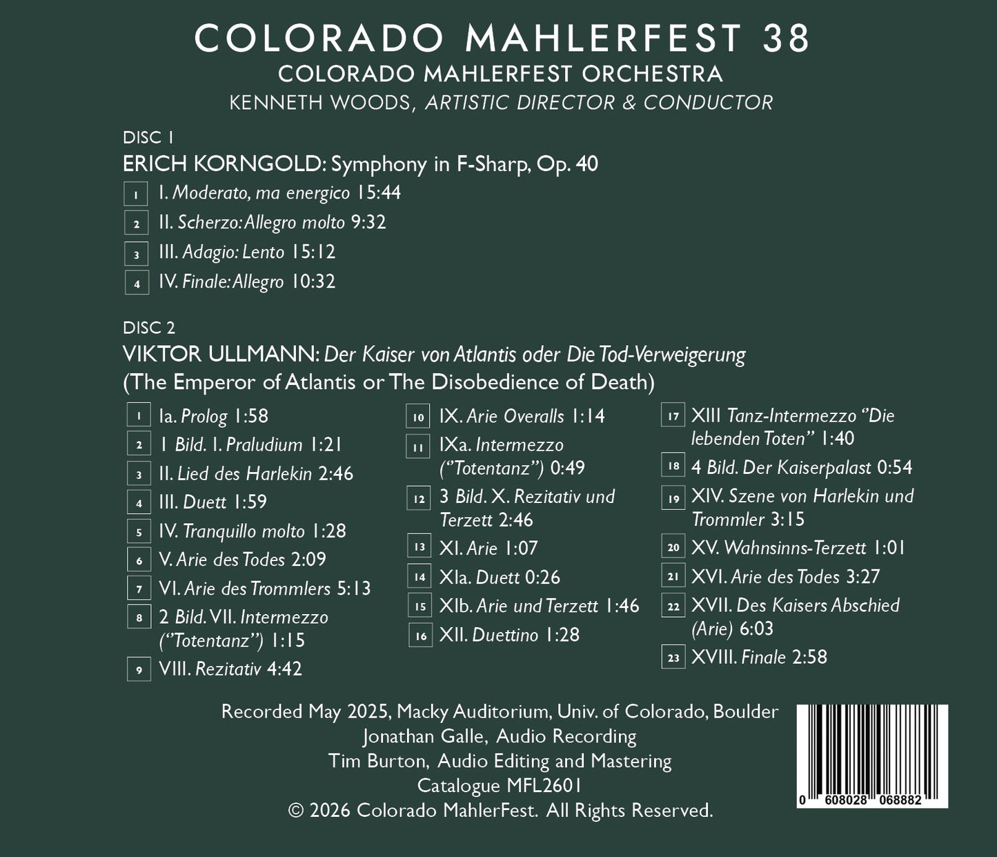 MahlerFest 38 (2025) Korngold Symphony - Ullmann "Der Kaiser von Atlantis" (Double Disc) - Mahlerfest