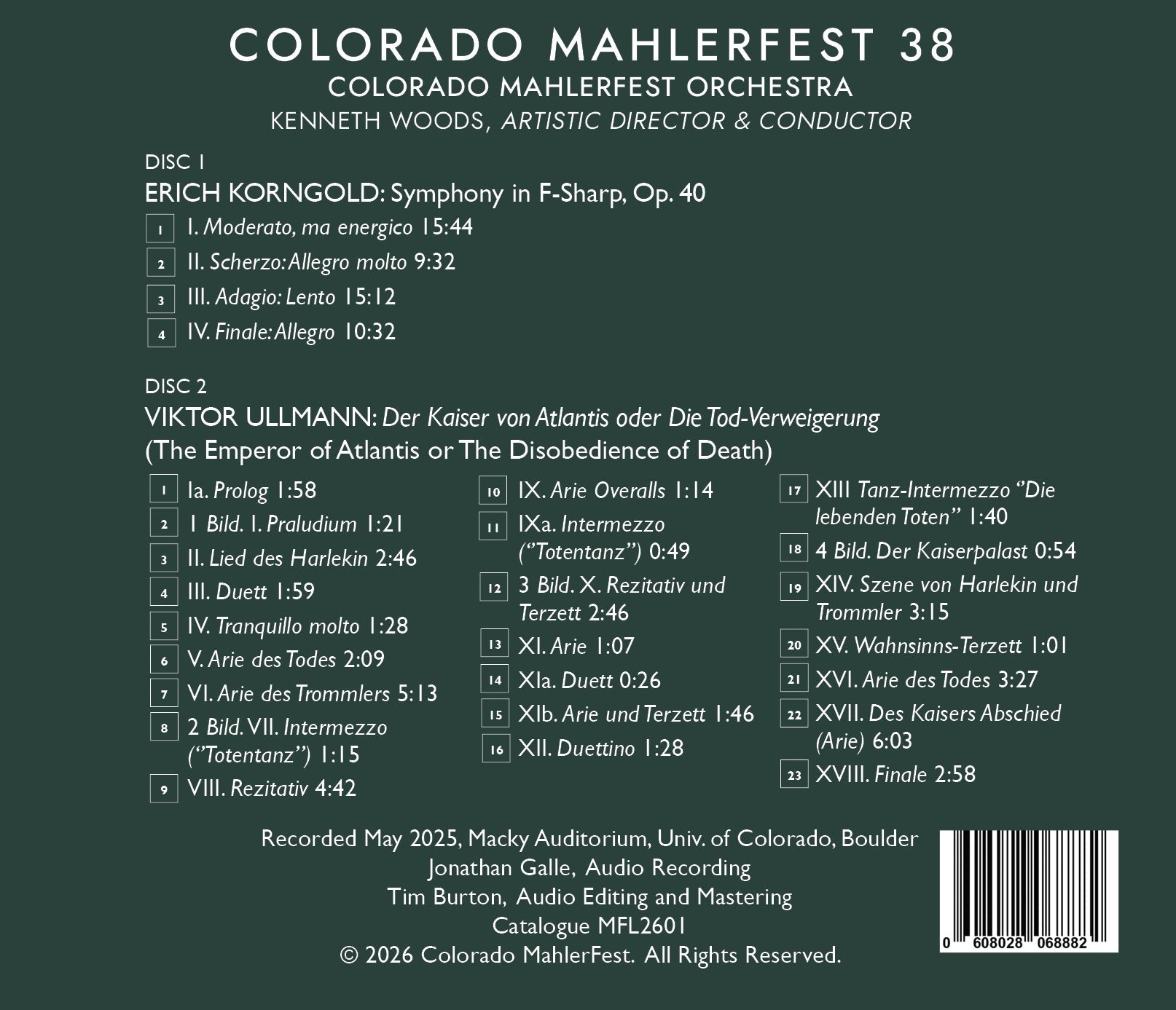 MahlerFest 38 (2025) Korngold Symphony - Ullmann "Der Kaiser von Atlantis" (Double Disc) - Mahlerfest