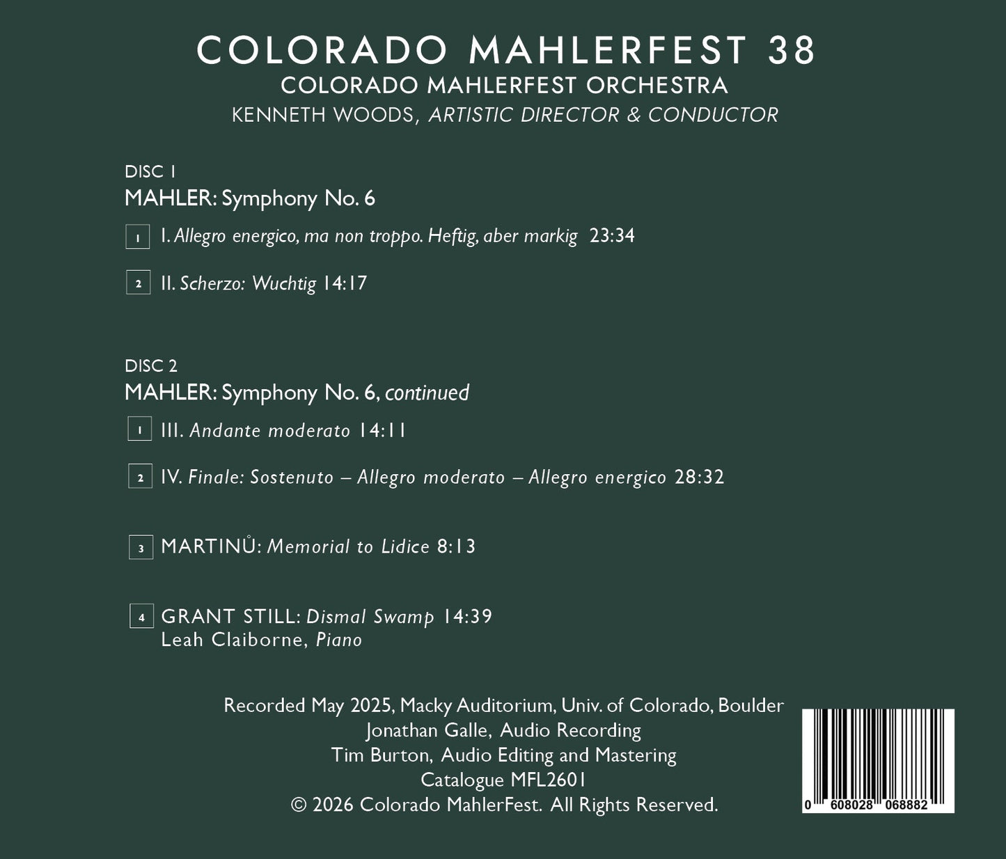 MahlerFest 38 (2025) Mahler Symphony No. 6 - Martinů "Memorial to Lidice" - Grant Still "Dismal Swamp" (Double Disc) - Mahlerfest