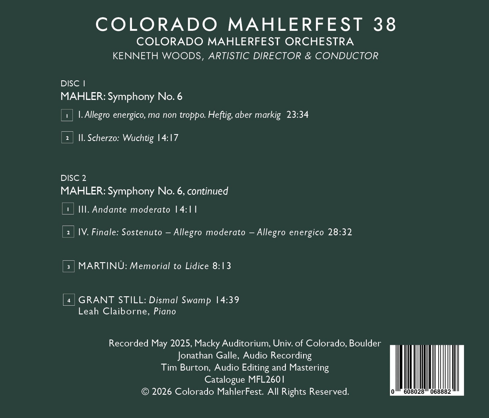 MahlerFest 38 (2025) Mahler Symphony No. 6 - Martinů "Memorial to Lidice" - Grant Still "Dismal Swamp" (Double Disc) - Mahlerfest